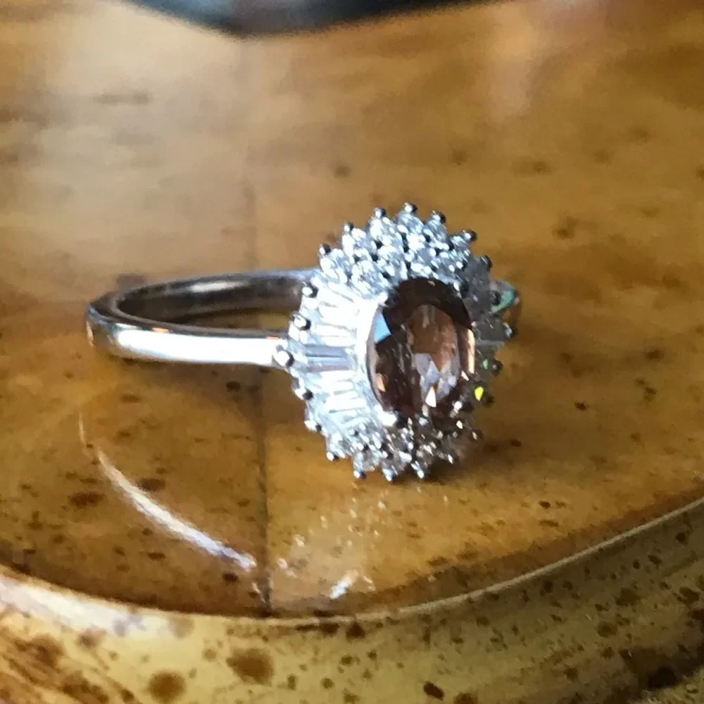 Natural Andalusite Sterling Silver Halo Ring Size 8